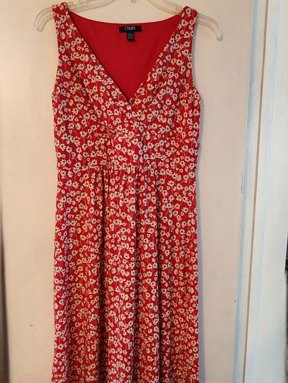 Chaps red sun dress with small white floral print